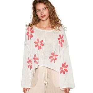 POL Floral Knit Sweater L Boho Coastal Cowgirl Festival Top Oversized NWOT